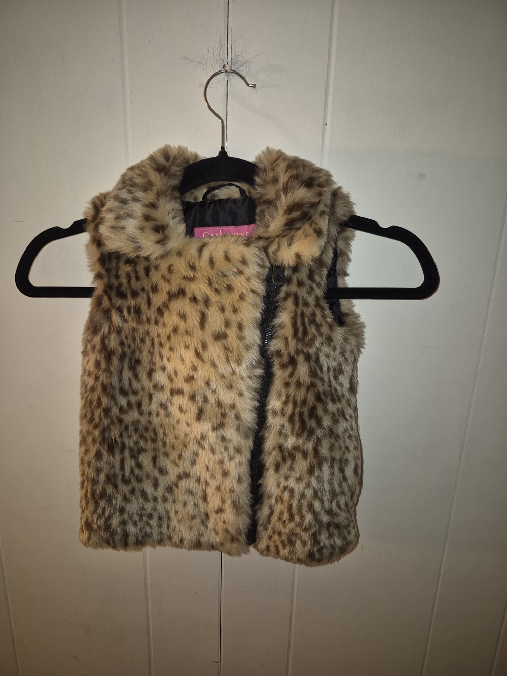 Catherine Malandrino Girls' Faux Fur Leopard-Print Vest in Tan and Brown